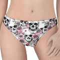 Pink Flowers Skull Pattern Print Women's Thong