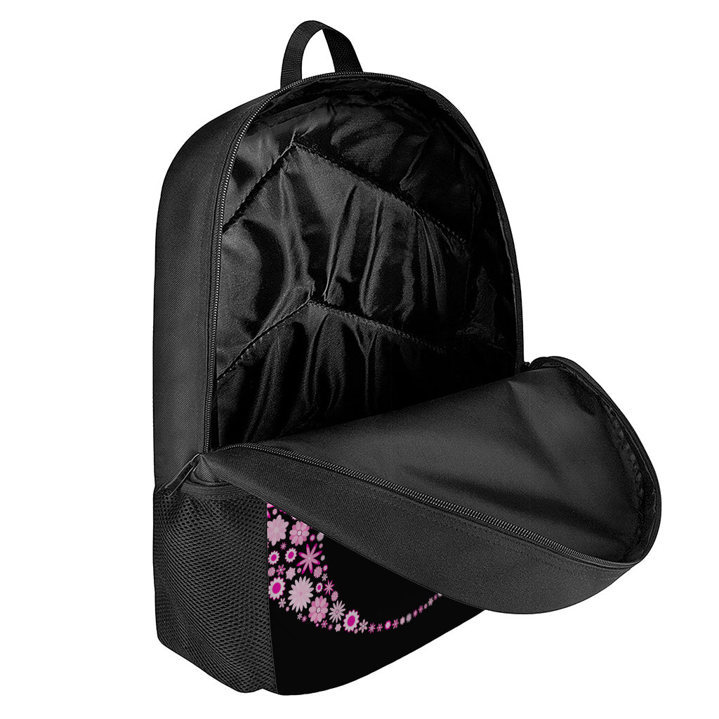 Pink Flowers Yin Yang Print 17 Inch Backpack