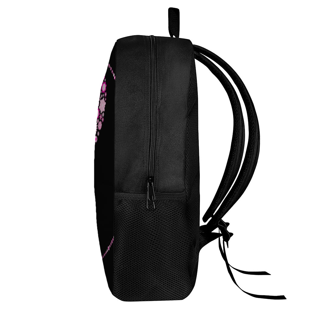 Pink Flowers Yin Yang Print 17 Inch Backpack