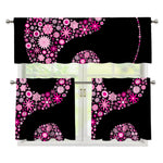 Pink Flowers Yin Yang Print 3 Piece Kitchen Curtains