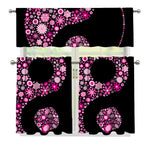 Pink Flowers Yin Yang Print 3 Piece Kitchen Curtains