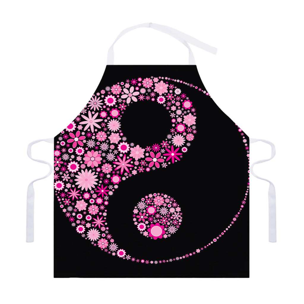Pink Flowers Yin Yang Print Adjustable Apron
