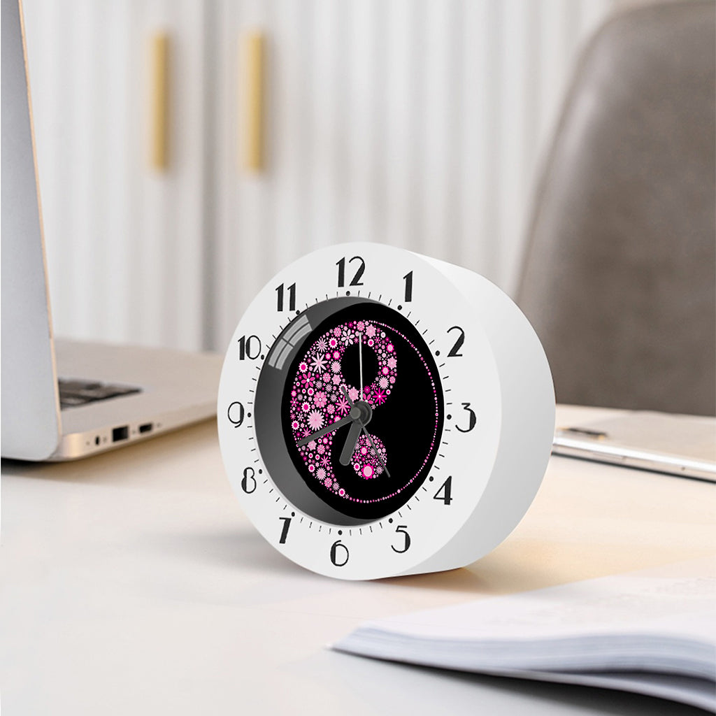 Pink Flowers Yin Yang Print Alarm Clock