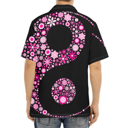 Pink Flowers Yin Yang Print Aloha Shirt