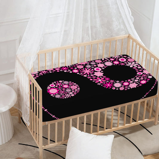 Pink Flowers Yin Yang Print Baby Crib Sheet