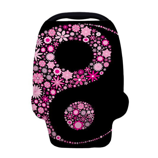 Pink Flowers Yin Yang Print Baby Seat Cover