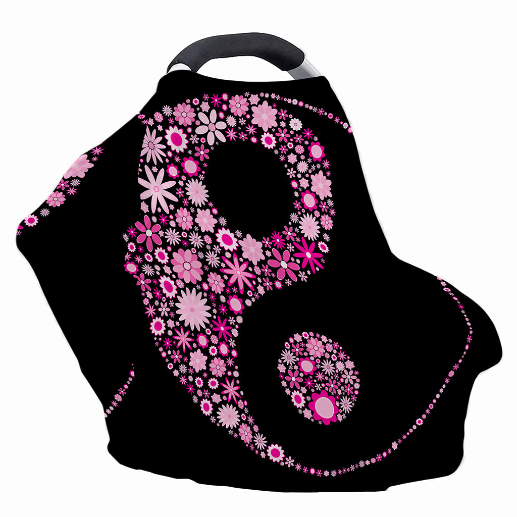 Pink Flowers Yin Yang Print Baby Seat Cover