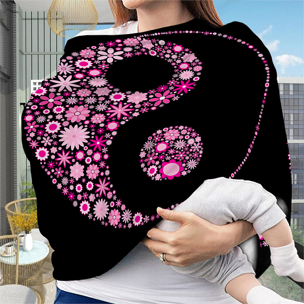 Pink Flowers Yin Yang Print Baby Seat Cover