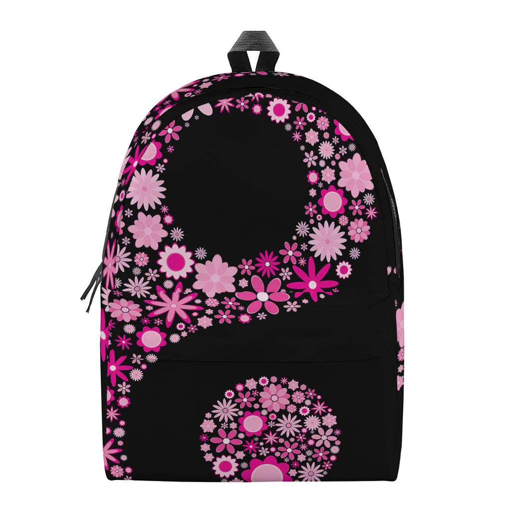 Pink Flowers Yin Yang Print Backpack
