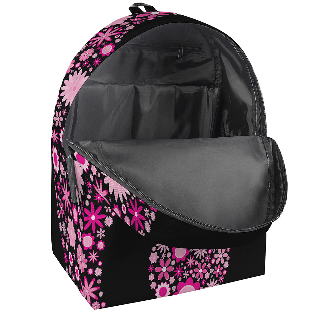 Pink Flowers Yin Yang Print Backpack