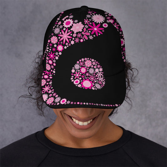 Pink Flowers Yin Yang Print Baseball Cap