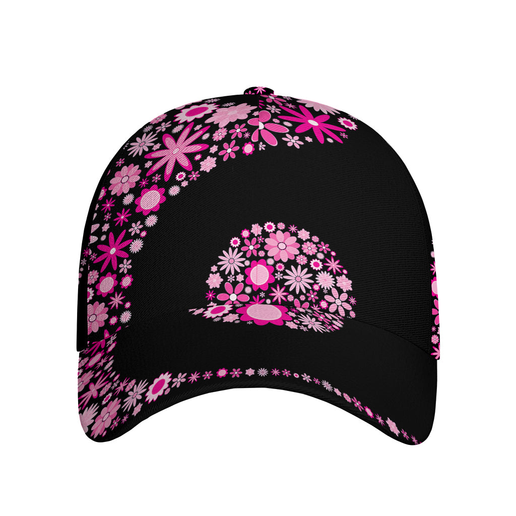 Pink Flowers Yin Yang Print Baseball Cap