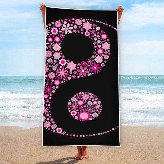 Pink Flowers Yin Yang Print Beach Towel