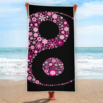 Pink Flowers Yin Yang Print Beach Towel