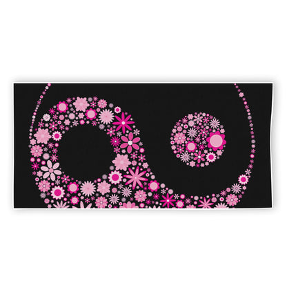 Pink Flowers Yin Yang Print Beach Towel