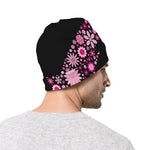 Pink Flowers Yin Yang Print Beanie