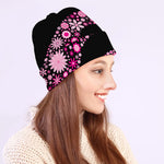 Pink Flowers Yin Yang Print Beanie