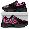 Pink Flowers Yin Yang Print Black Chunky Shoes