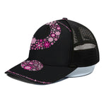 Pink Flowers Yin Yang Print Black Mesh Trucker Cap