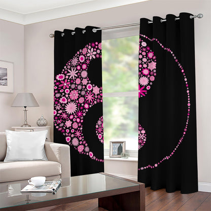 Pink Flowers Yin Yang Print Blackout Grommet Curtains