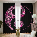 Pink Flowers Yin Yang Print Dimout Pencil Pleat Curtains