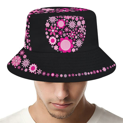 Pink Flowers Yin Yang Print Bucket Hat