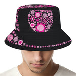 Pink Flowers Yin Yang Print Bucket Hat
