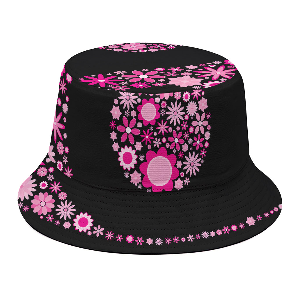 Pink Flowers Yin Yang Print Bucket Hat