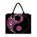 Pink Flowers Yin Yang Print Canvas Tote Bag