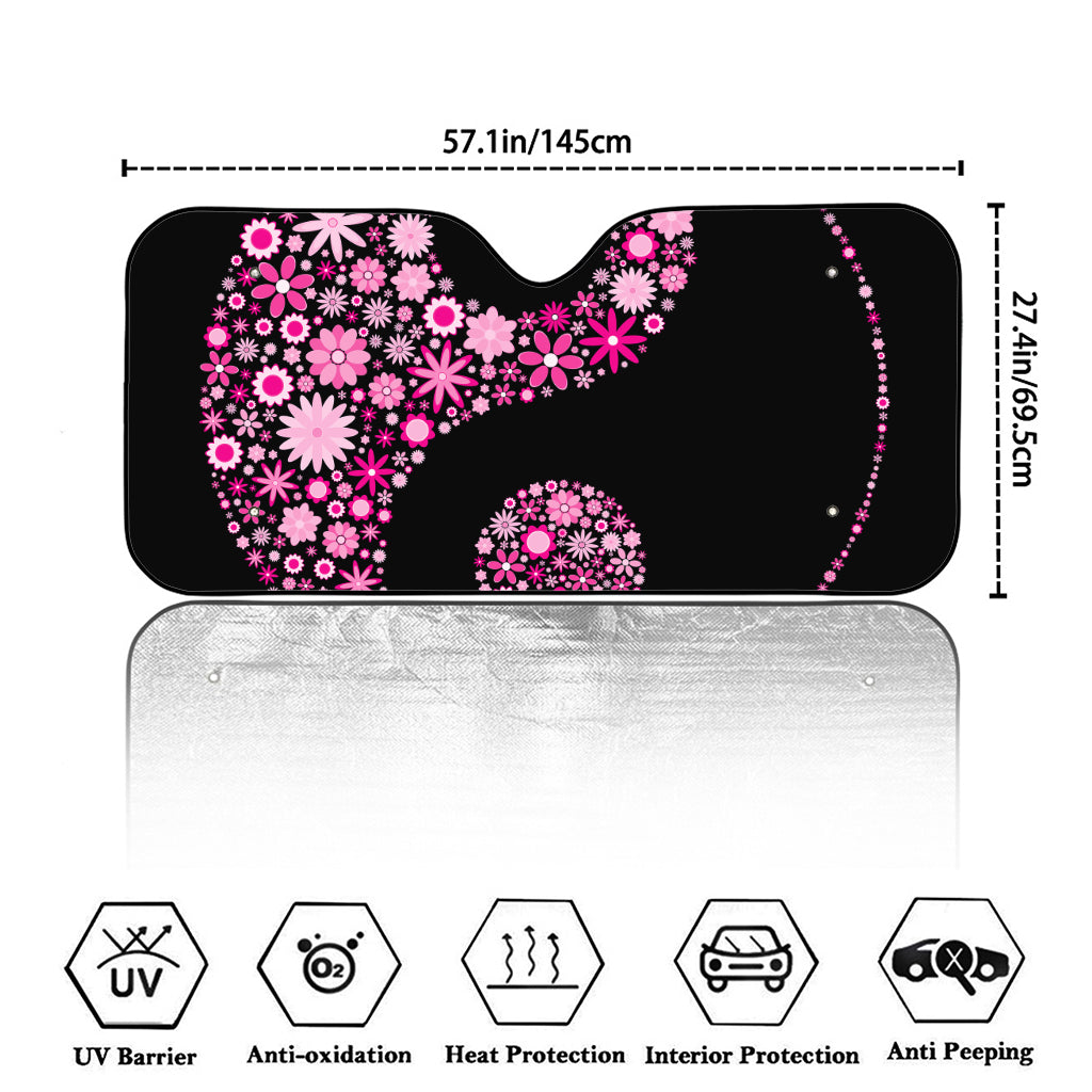 Pink Flowers Yin Yang Print Car Windshield Sun Shade