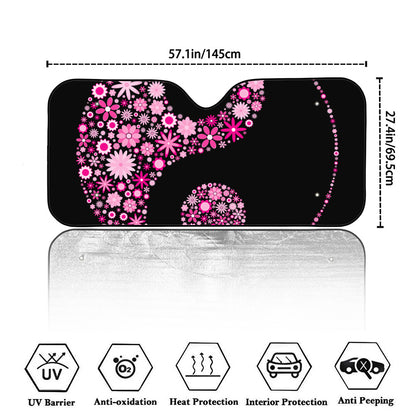 Pink Flowers Yin Yang Print Car Windshield Sun Shade