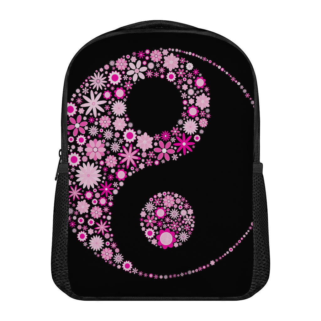 Pink Flowers Yin Yang Print Casual Backpack