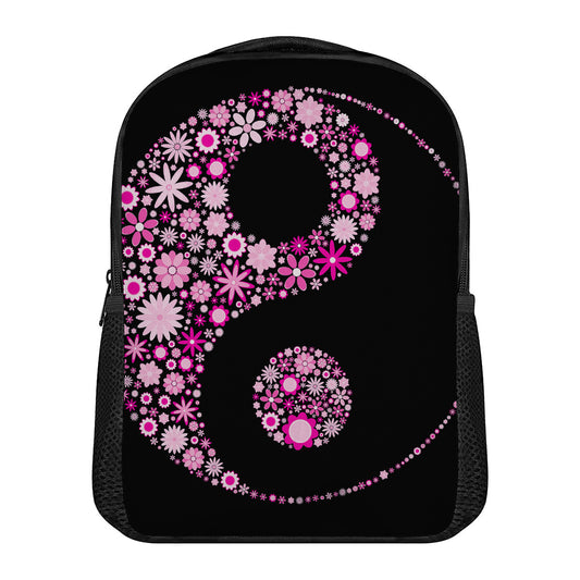 Pink Flowers Yin Yang Print Casual Backpack