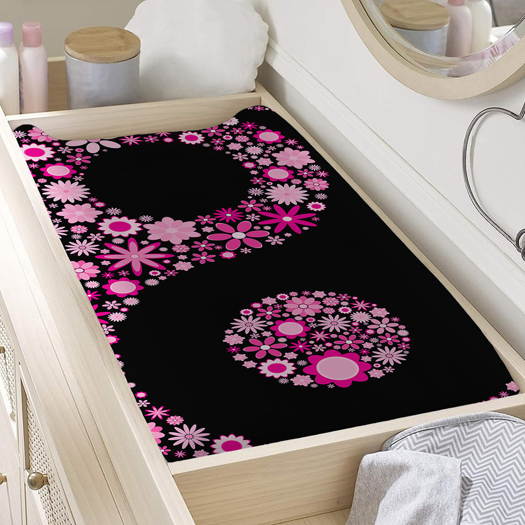Pink Flowers Yin Yang Print Changing Pad Cover