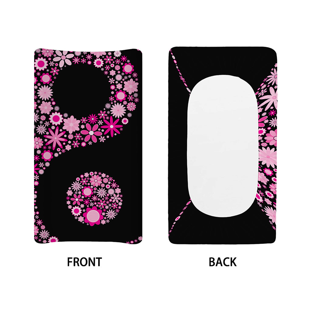 Pink Flowers Yin Yang Print Changing Pad Cover