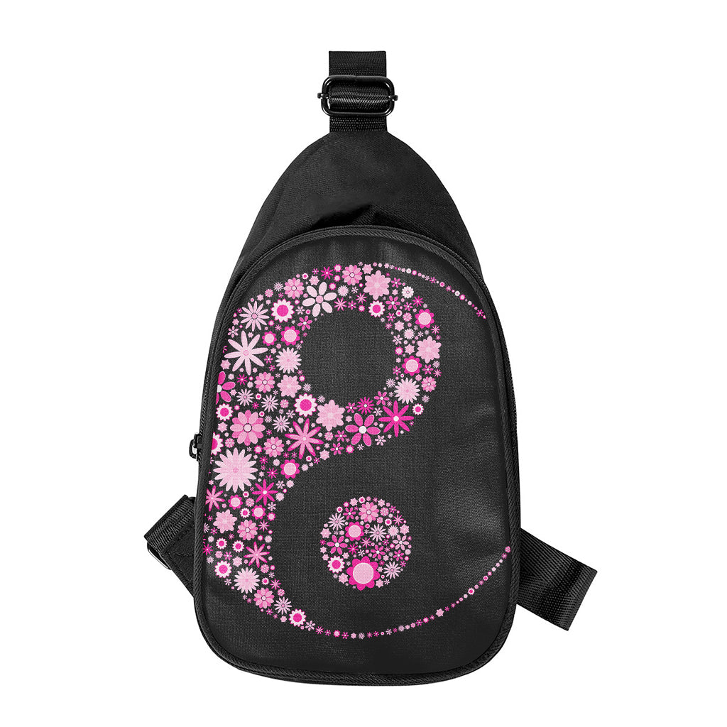 Pink Flowers Yin Yang Print Chest Bag