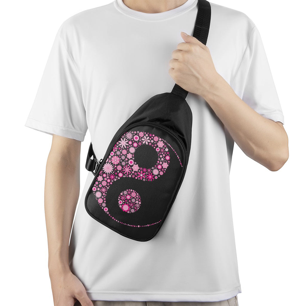 Pink Flowers Yin Yang Print Chest Bag