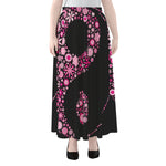 Pink Flowers Yin Yang Print Chiffon Maxi Skirt