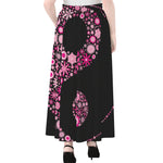 Pink Flowers Yin Yang Print Chiffon Maxi Skirt