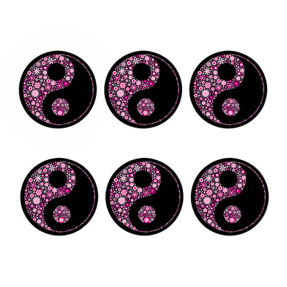 Pink Flowers Yin Yang Print Coaster Set