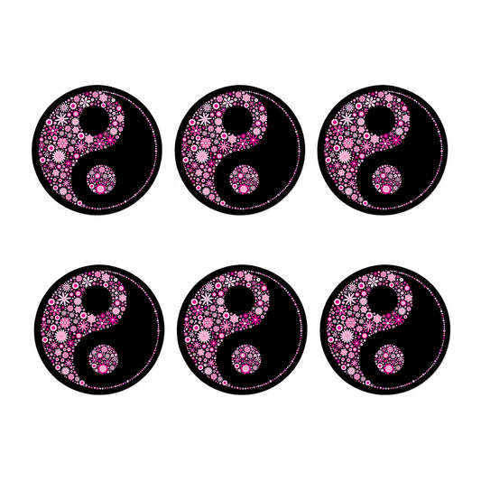 Pink Flowers Yin Yang Print Coaster Set
