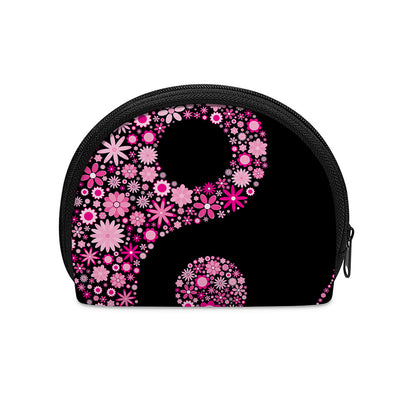 Pink Flowers Yin Yang Print Coin Purse