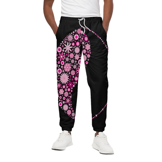 Pink Flowers Yin Yang Print Cotton Pants