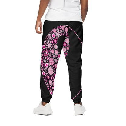 Pink Flowers Yin Yang Print Cotton Pants