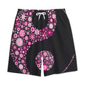 Pink Flowers Yin Yang Print Cotton Shorts