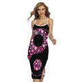 Pink Flowers Yin Yang Print Cross Back Cami Dress