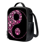 Pink Flowers Yin Yang Print Crossbody Lunch Bag