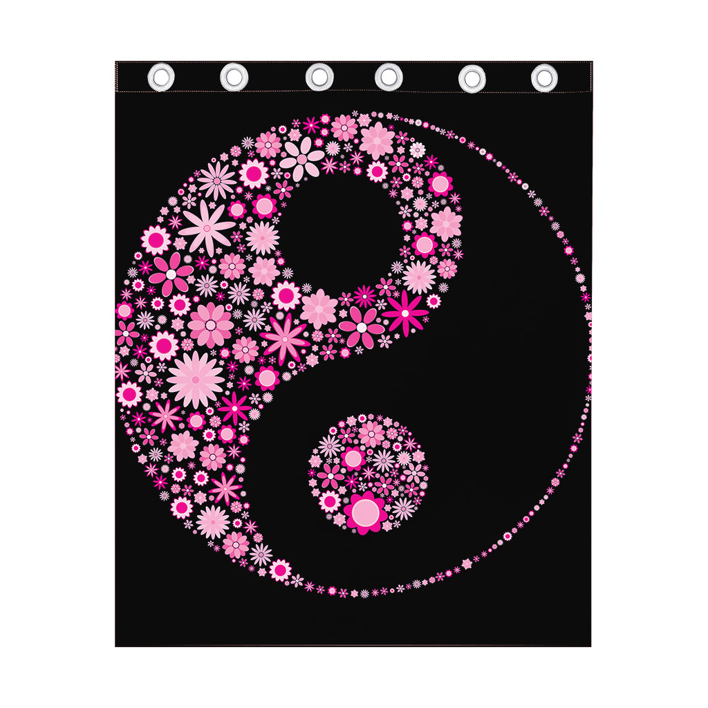 Pink Flowers Yin Yang Print Curtain