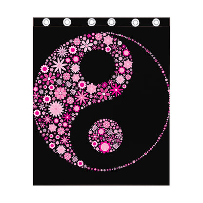 Pink Flowers Yin Yang Print Curtain
