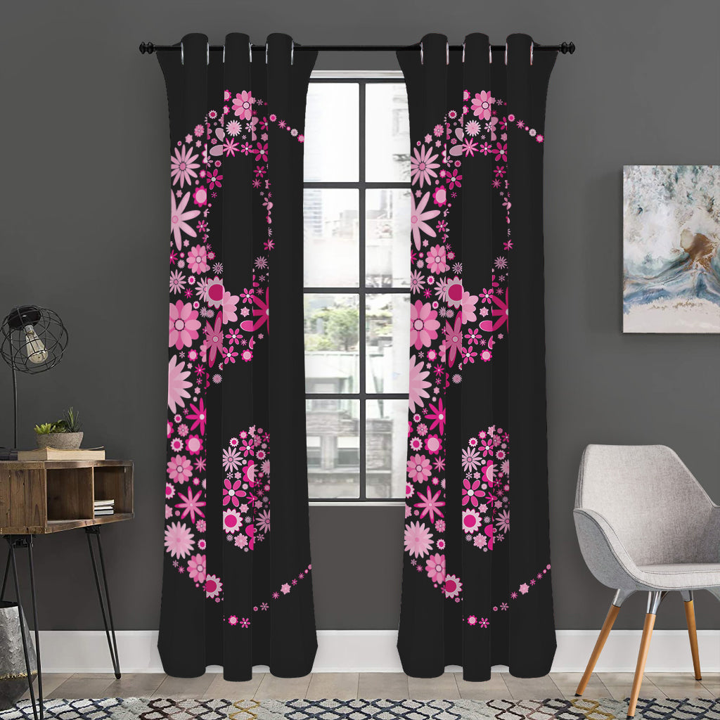 Pink Flowers Yin Yang Print Curtain
